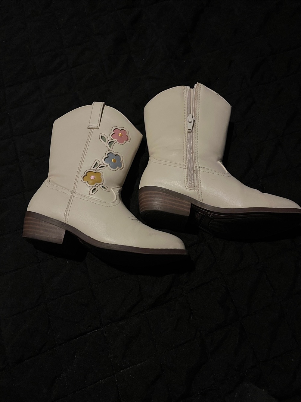 Gymboree Cream Girls' Floral Applique Mid-Calf Boots